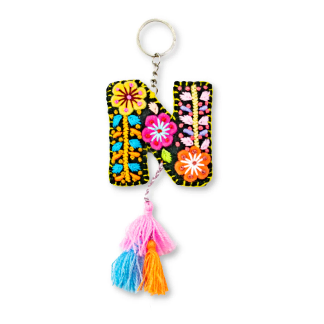 Alphabet Letter Embroidered Boho Keychain | Bag Charm - Mexico - Image 17