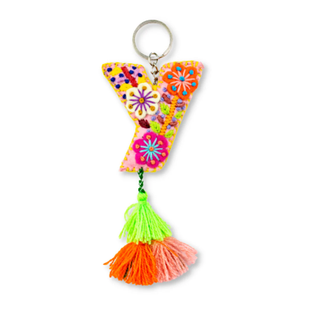 Alphabet Letter Embroidered Boho Keychain | Bag Charm - Mexico - Image 28