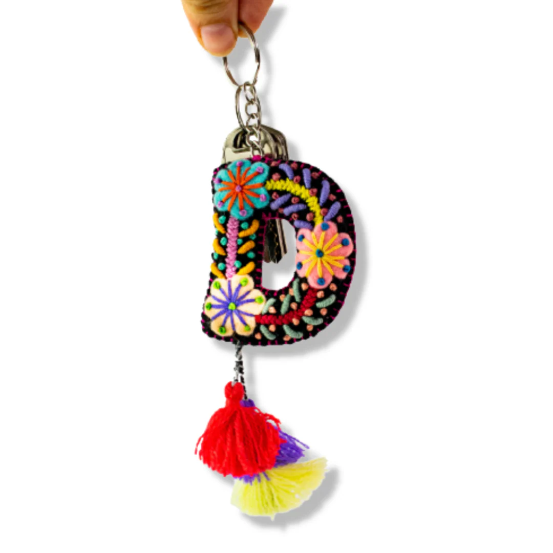 Alphabet Letter Embroidered Boho Keychain | Bag Charm - Mexico - Image 7