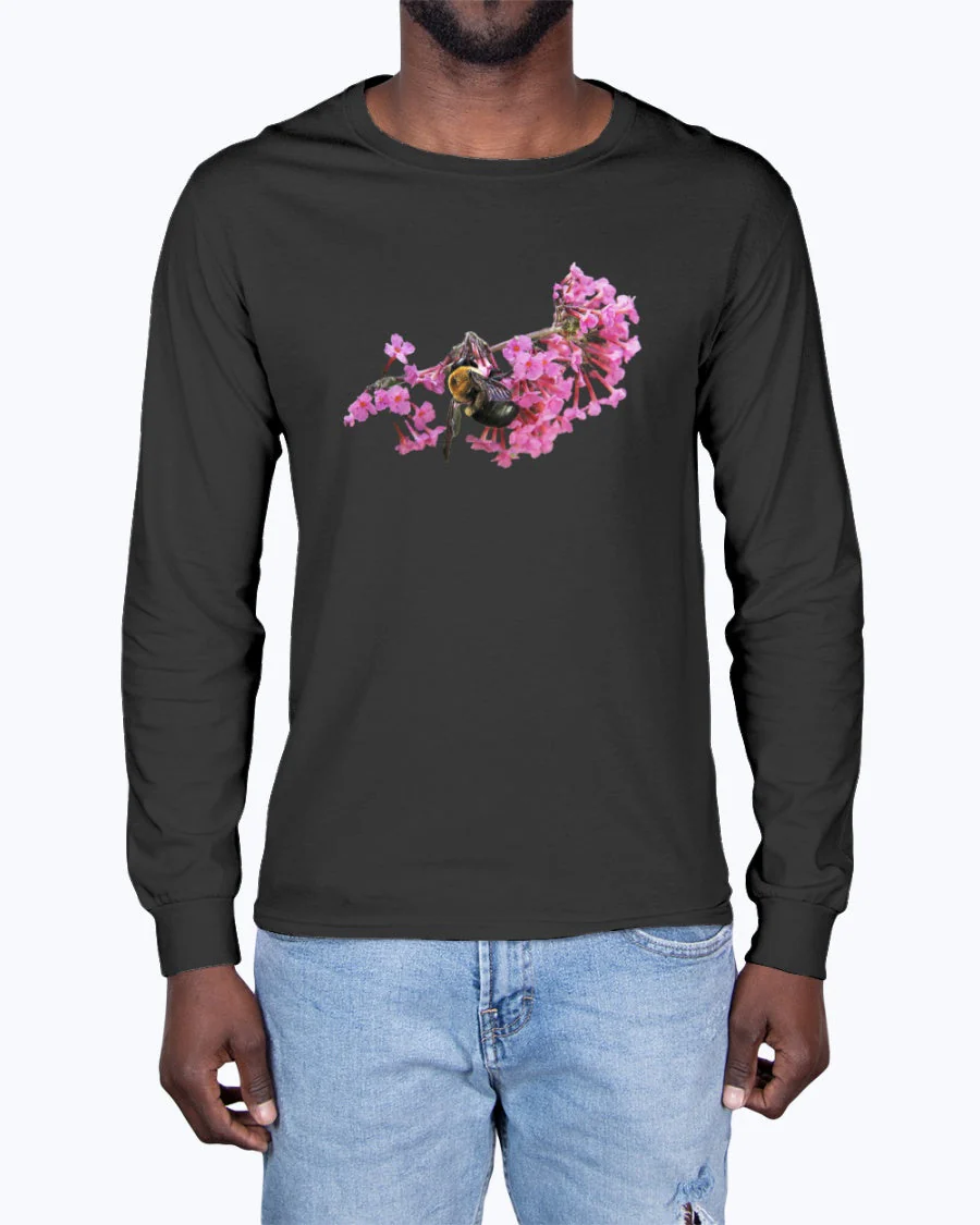 Bee and Butterfly Habitat Fund, Bee Pollinating Graphic, Moss Apparel, Long Sleeve T-Shirt - Image 4