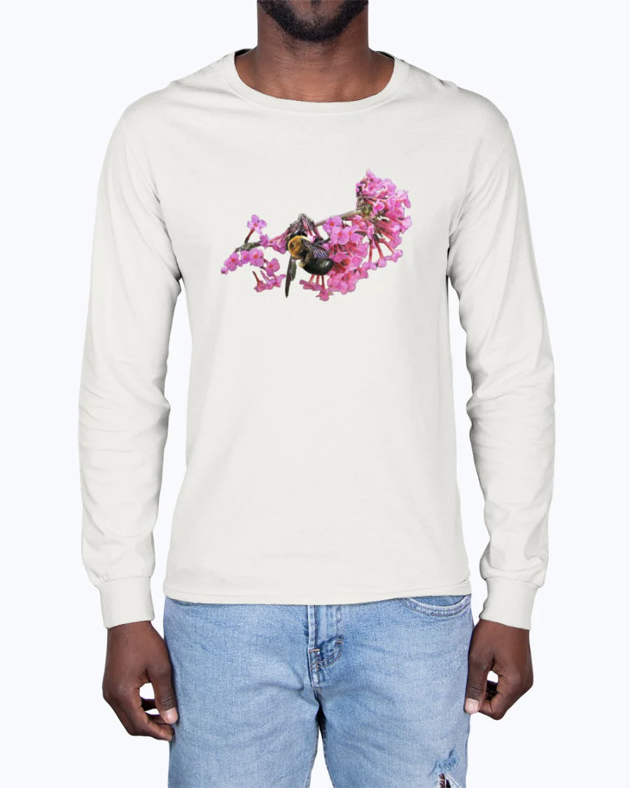 Bee and Butterfly Habitat Fund, Bee Pollinating Graphic, Moss Apparel, Long Sleeve T-Shirt - Image 5