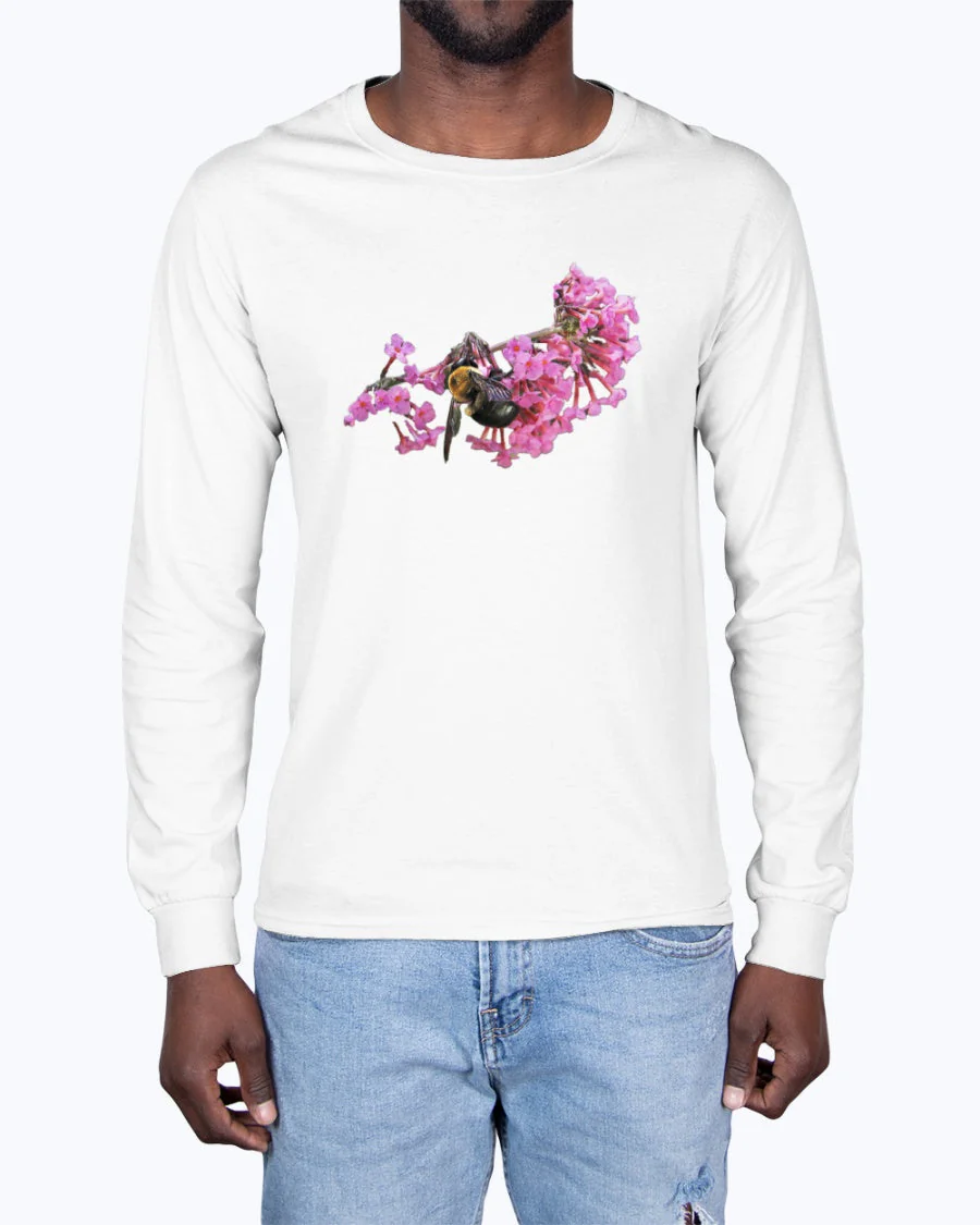 Bee and Butterfly Habitat Fund, Bee Pollinating Graphic, Moss Apparel, Long Sleeve T-Shirt - Image 6