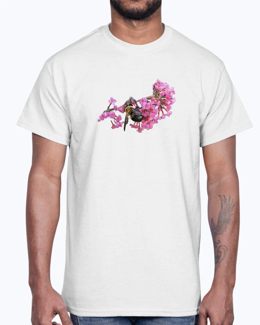 Bee and Butterfly Habitat Fund, Bee Pollinating Graphic, Moss Apparel, Ultra Cotton T-Shirt - Image 3