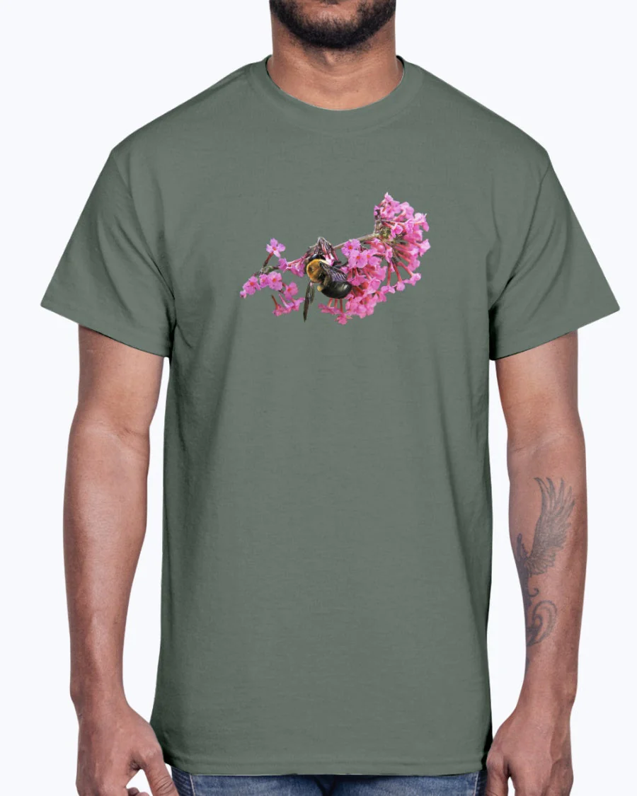 Bee and Butterfly Habitat Fund, Bee Pollinating Graphic, Moss Apparel, Ultra Cotton T-Shirt - Image 4