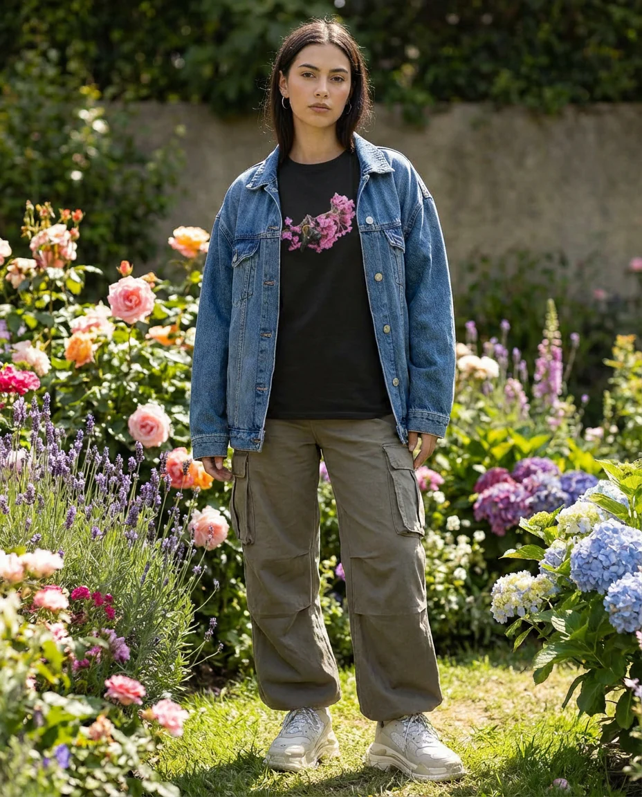 Bee and Butterfly Habitat Fund, Bee Pollinating Graphic, Moss Apparel, Ultra Cotton T-Shirt - Image 6