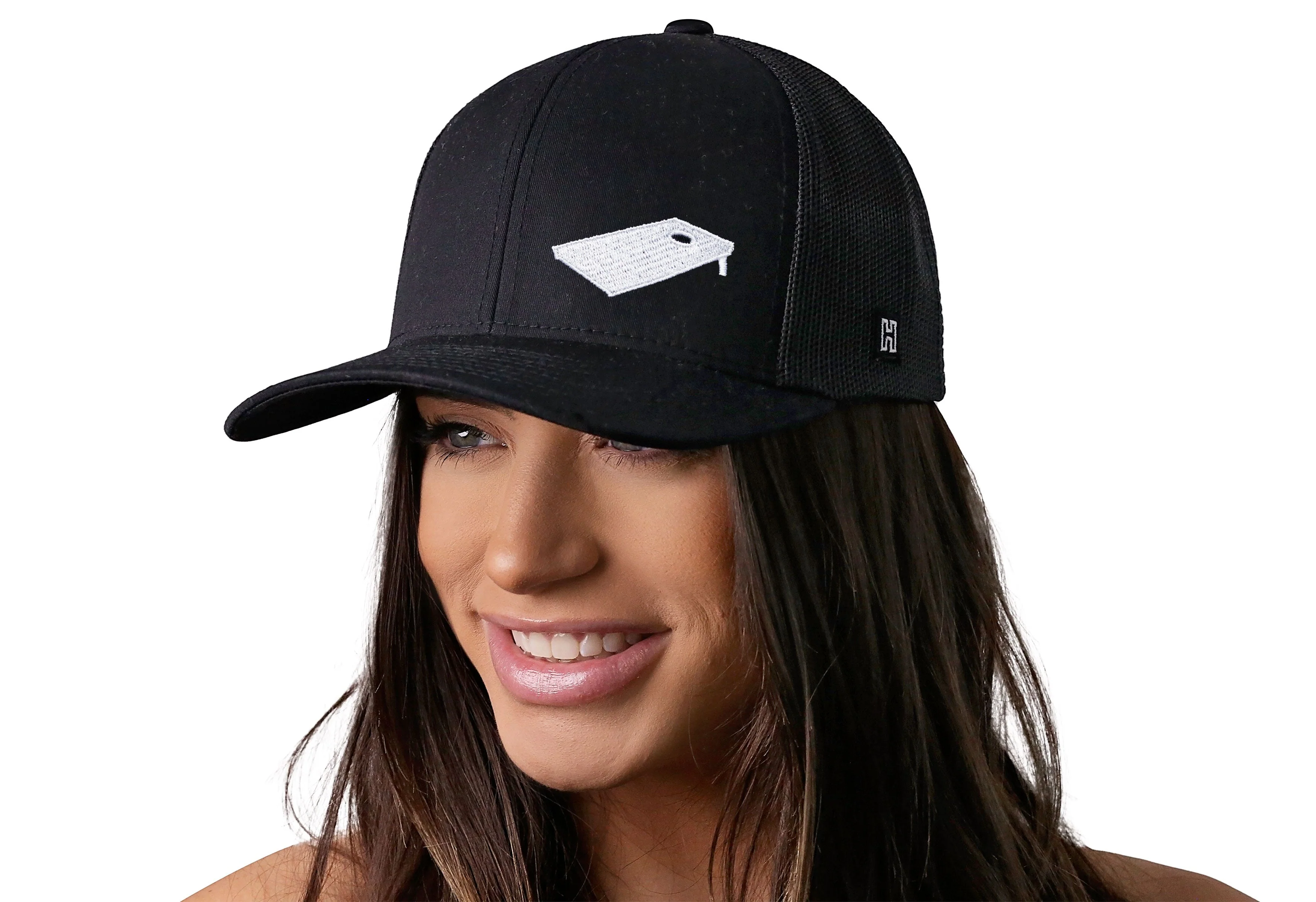 Cornhole Board Trucker Hat  |  Black Bags Snapback - Image 4