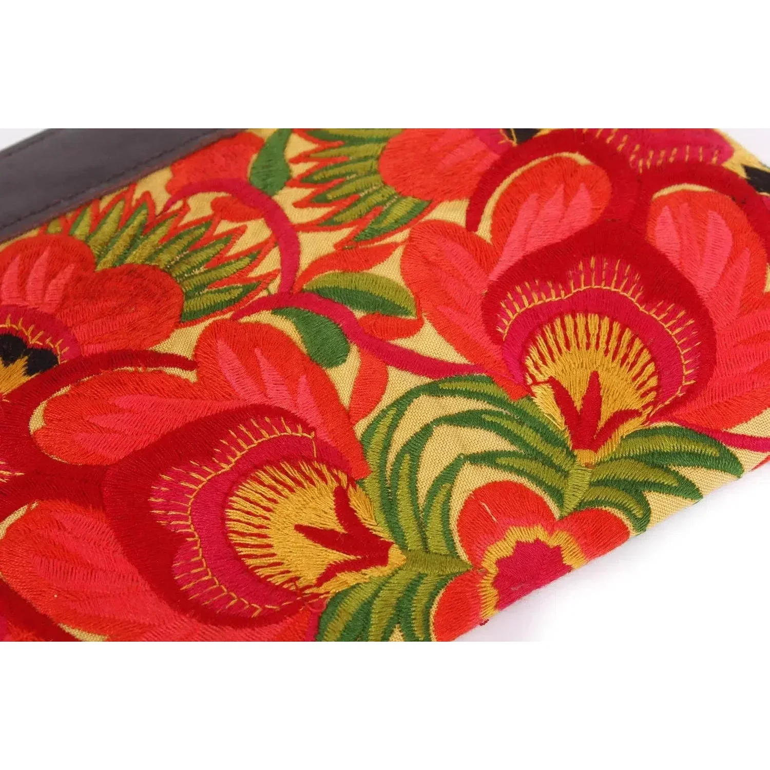 Embroidered Flower Leather Trim Wristlet - Thailand - Image 3