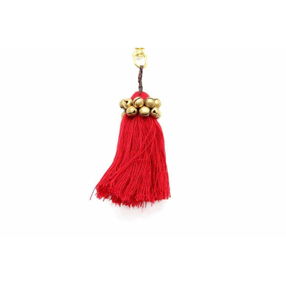 Fair Trade Cotton Tassel Zipper Pull with Bells | Handmade Keychain or Bag Charm from Thailand - Image 3