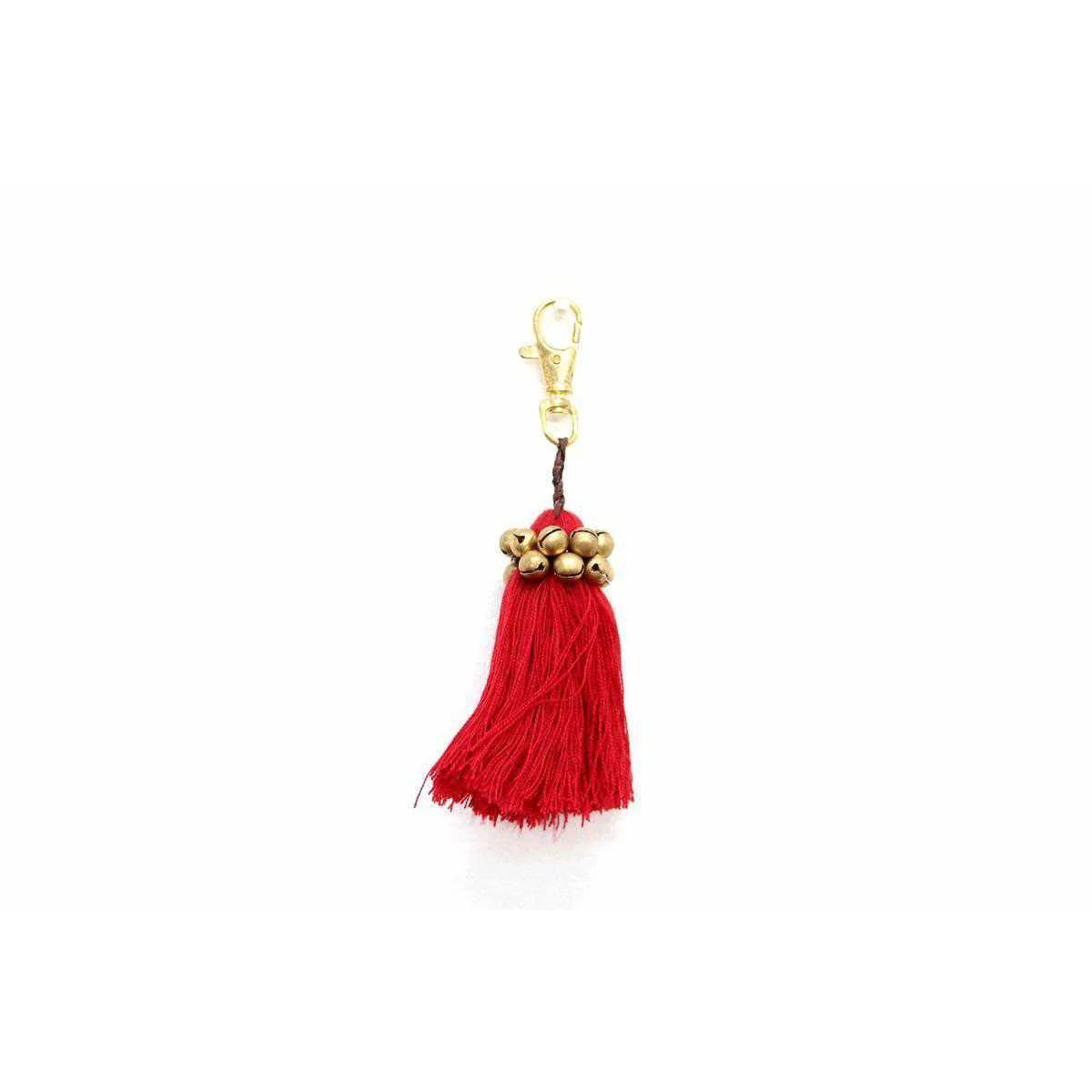 Fair Trade Cotton Tassel Zipper Pull with Bells | Handmade Keychain or Bag Charm from Thailand - Image 5