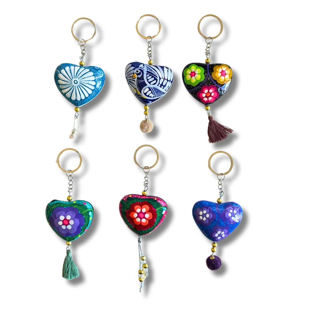 Hand Painted Bohemian Heart Clay Assorted Keychain - Mexico - Image 3