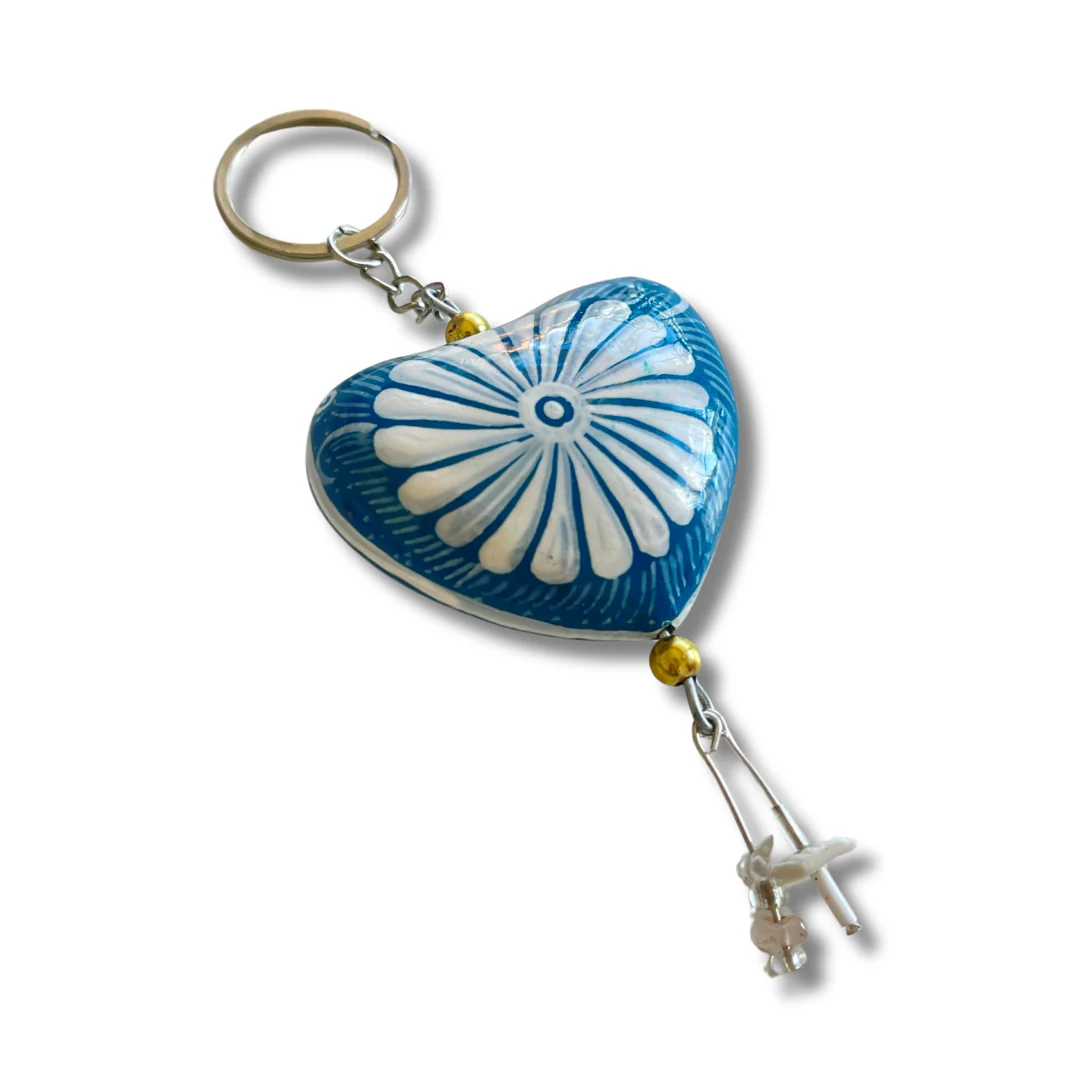 Hand Painted Bohemian Heart Clay Assorted Keychain - Mexico - Image 4