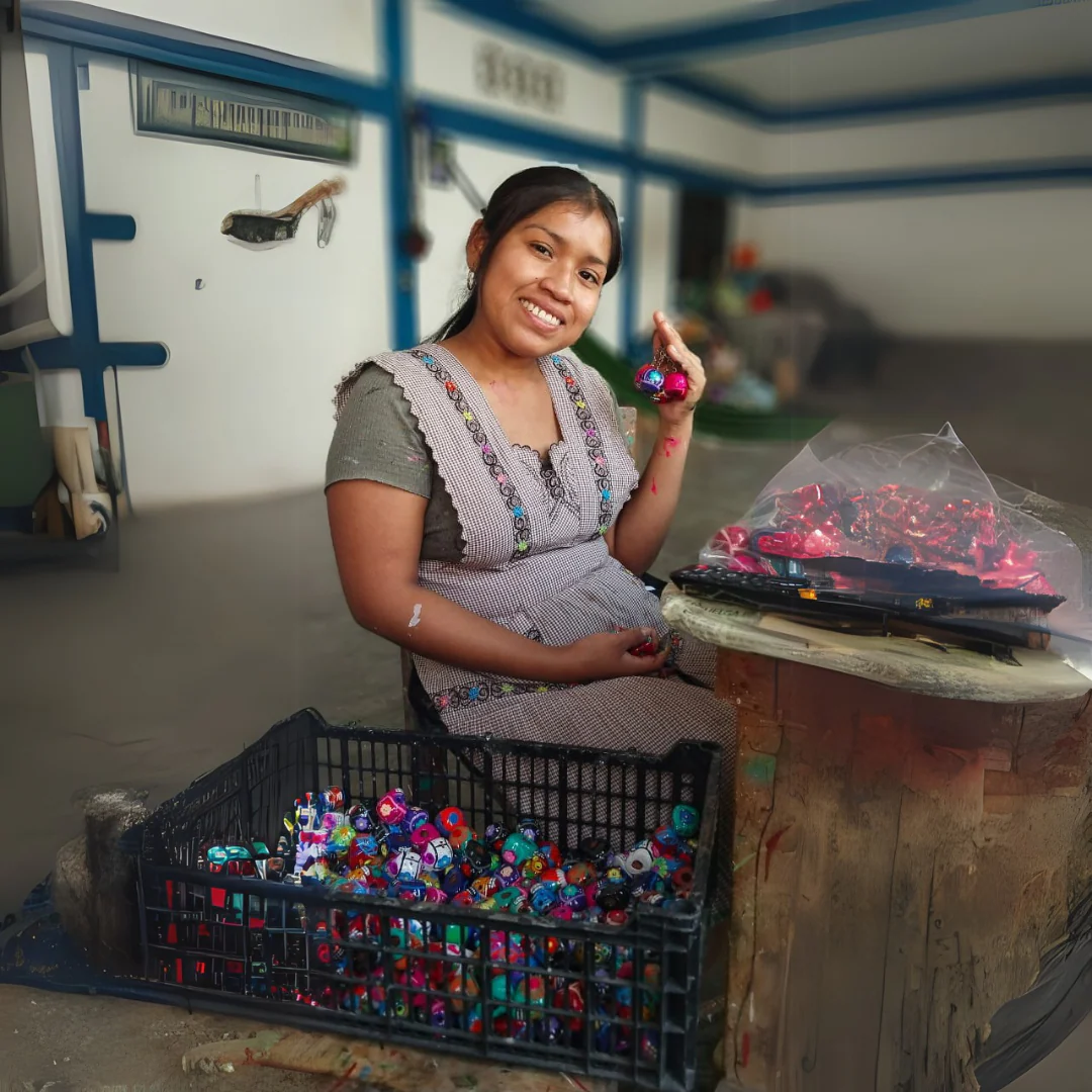 Hand-Painted Mini Sugar Skull Floral Keychain - Mexico - Image 4