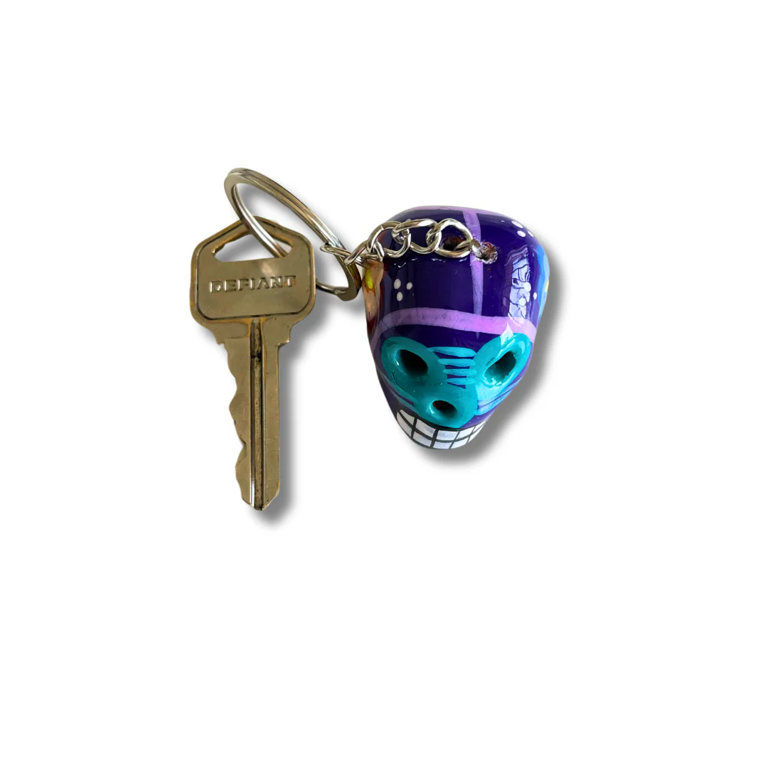 Hand-Painted Mini Sugar Skull Floral Keychain - Mexico - Image 6