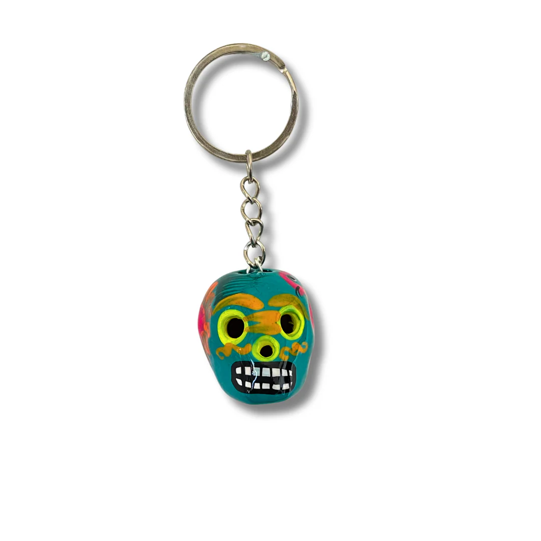 Hand-Painted Mini Sugar Skull Floral Keychain - Mexico - Image 7