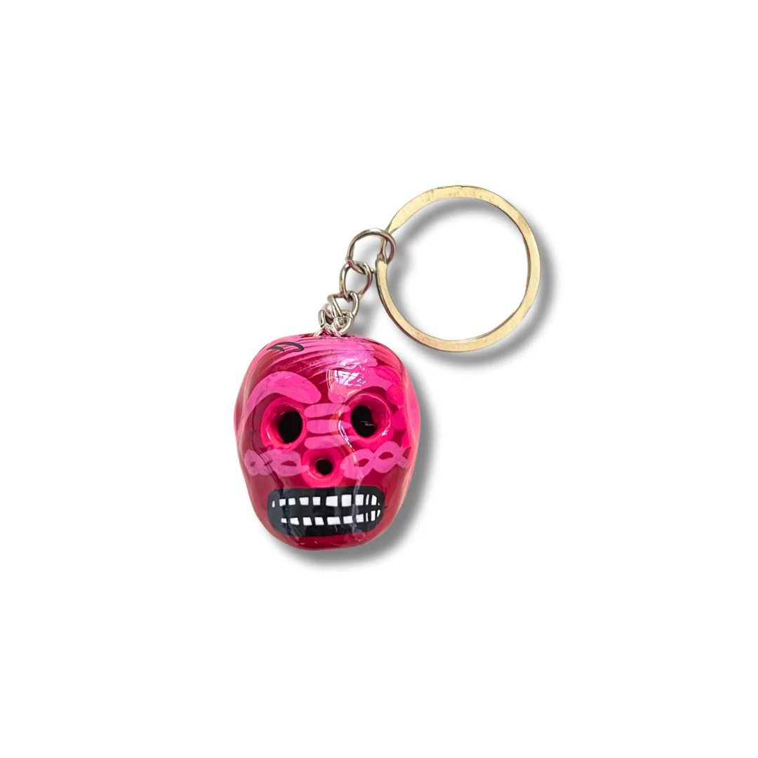 Hand-Painted Mini Sugar Skull Floral Keychain - Mexico - Image 8