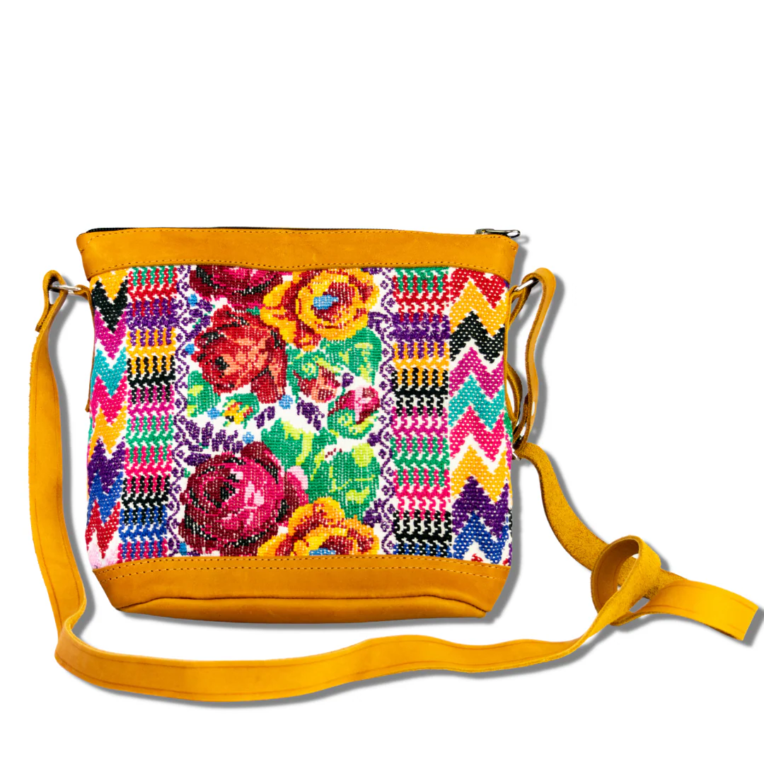 Huipil Upcycled Leather Crossbody Adjustable Strap Bag - Guatemala - Image 4