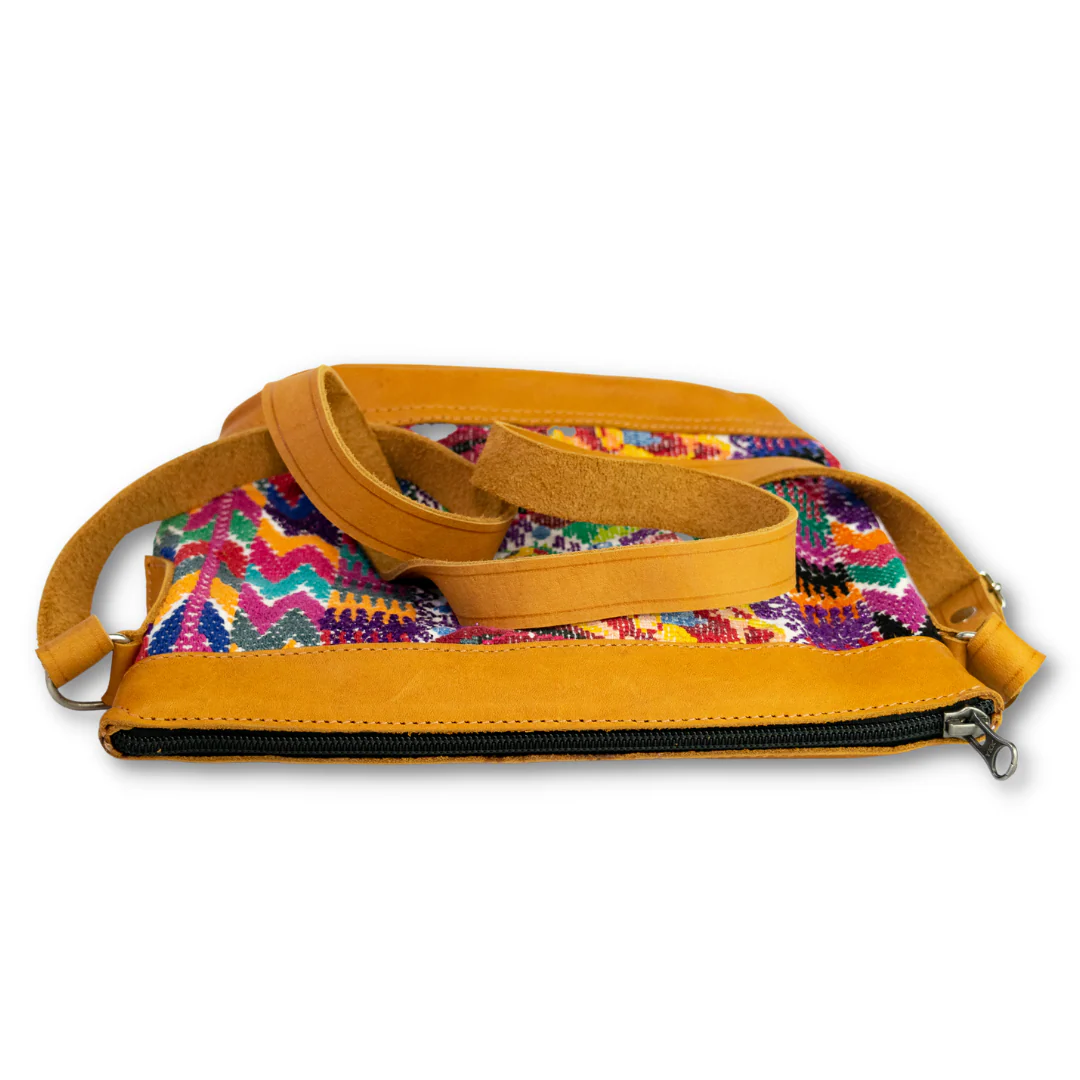 Huipil Upcycled Leather Crossbody Adjustable Strap Bag - Guatemala - Image 5