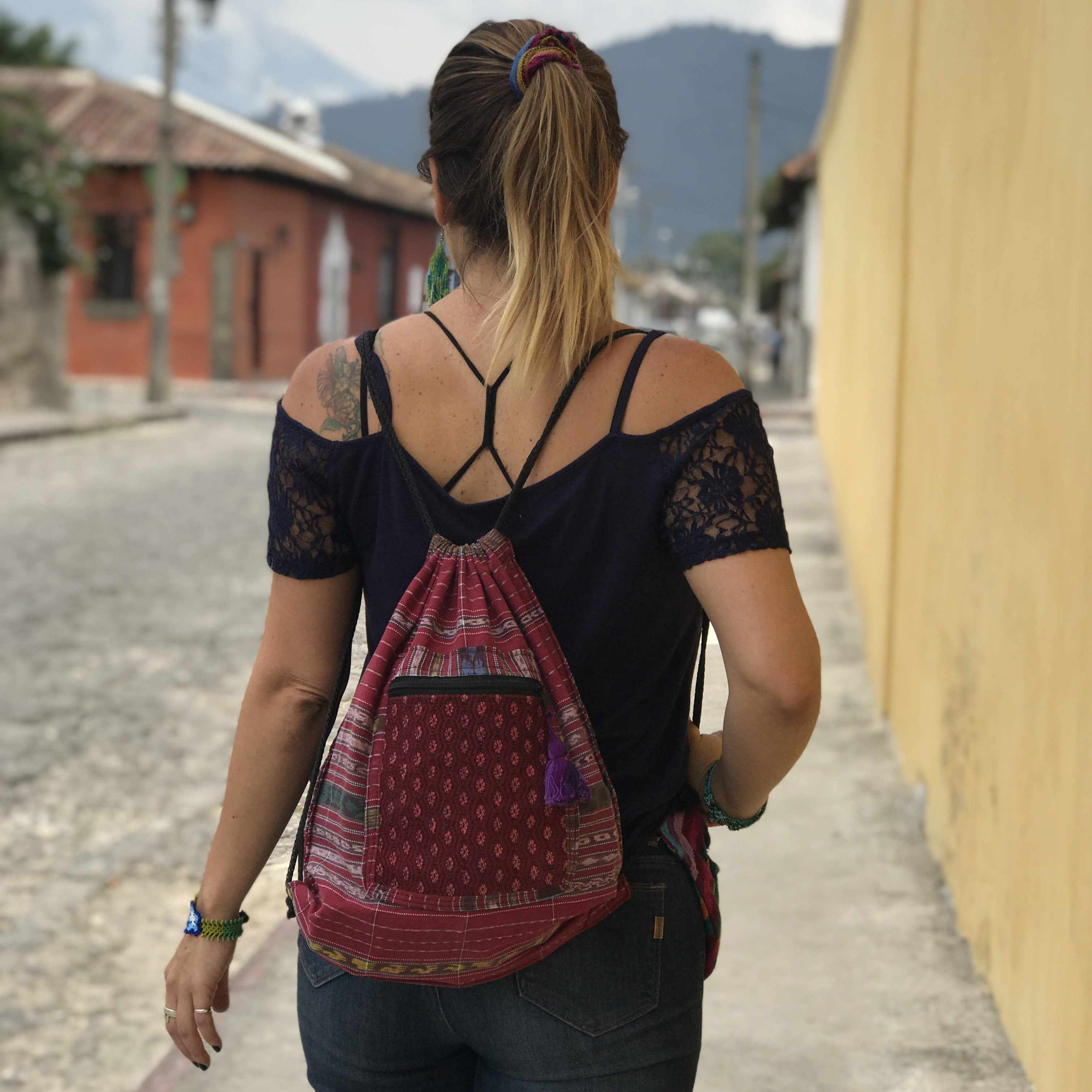 Salsa Upcycled Corte Backpack - Unique Guatemalan Handicraft - Image 3