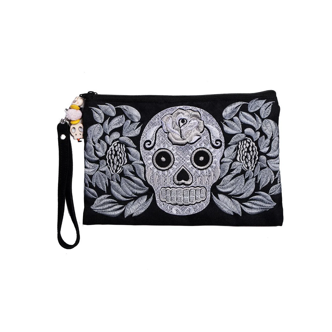 Sugar Skull Embroidered Monochrome Wristlet - Thailand - Image 4